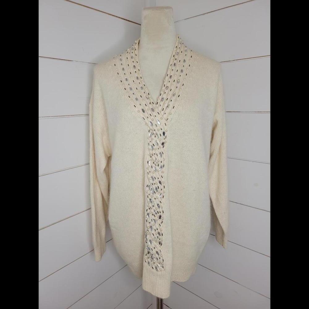 Vintage 90s IB Diffusion medium cream beaded sweater